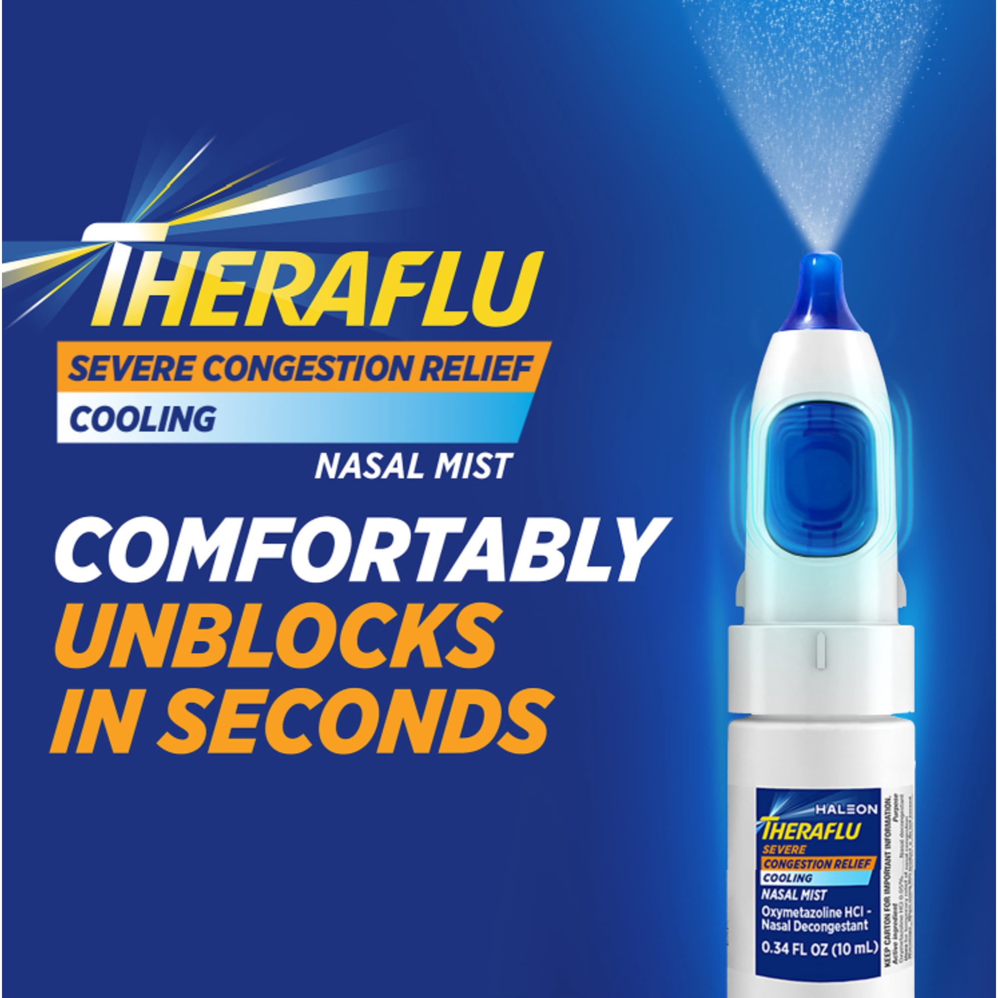 (3 pack) Theraflu Severe Congestion Relief Nasal Mist + Cooling, Ultra-Fine Mist, 0.34 Fl Oz