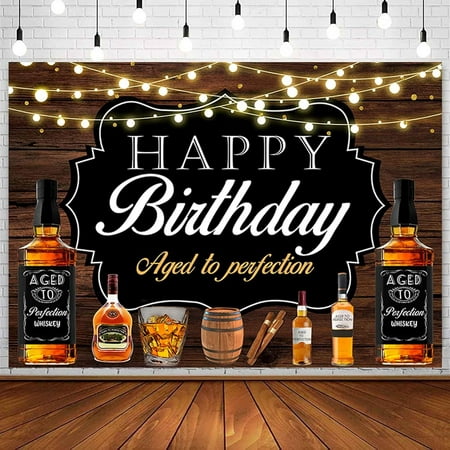 Image of Sensfun Whiskey Birthday Backdrop Aged to Perfection Birthday Party Decorations Cigar Barrel Vintage Wooden Photography
