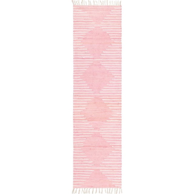 Unique Loom Chindi Cotton Geometric Striped Rug 2' 7 x 10' Runner Pink/Ivory