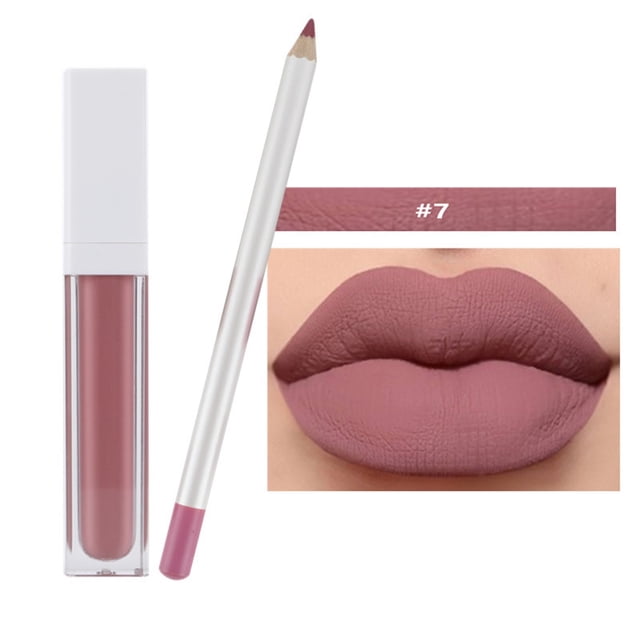Brillo de labios de 21 colores, lápiz labial, set de brillo de labios, brillo de labios mate, no se desvanece ni se pega, 2 juegos (1 lápiz labial + 1 brillo de labios), delineador de labios y brillo