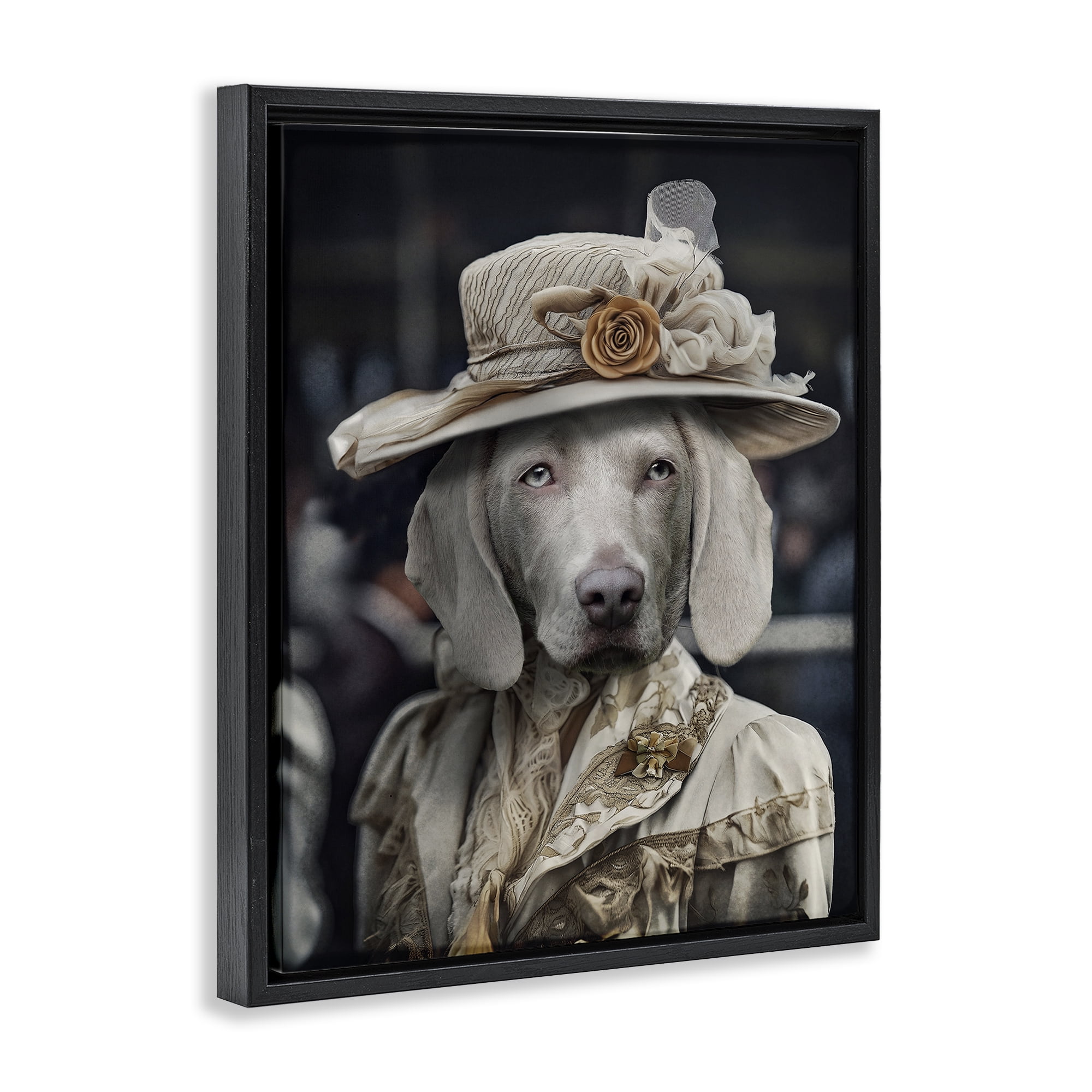 Stupell Industries Dog with Floral Hat Animals & Insects Painting Black Floater Framed Canvas Art Print Wall Art, 25 x 31