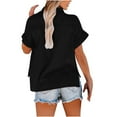 thumbnail image 5 of Women 2025 Causal Summer Blouses Button Down Short Sleeve Shirts Gauze Cotton Linen Tops Vacation Trendy Outfits Black XL, 5 of 8