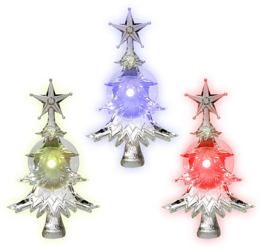 Christmas Window Clings Set of 3 Suction Cup Xmas Trees LED Color