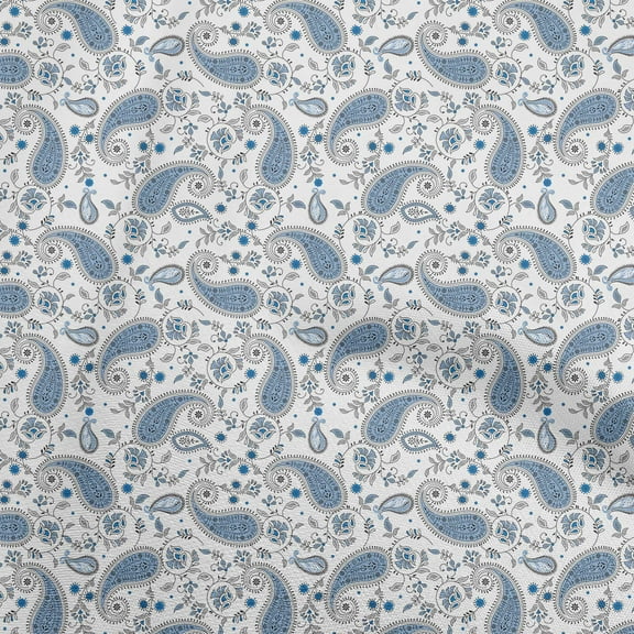 oneOone Cotton Cambric Dusty Blue Fabric Paisleys Sewing Material Print Fabric By The Yard 56 Inch Wide