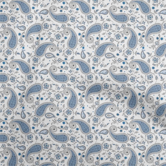 oneOone Cotton Silk Dusty Blue Fabric Paisleys Sewing Craft Projects Fabric Prints By Yard 42 Inch Wide