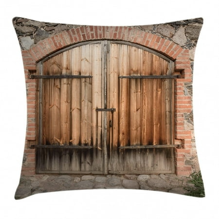 Wrought Iron Accents Rustic Throw Pillow Cushion Cover, Wooden Door of a Stone House with Wrought Iron Elements Tuscany Architecture Photo, Decorative Square Accent Pillow Case, 18 X 18 Inches, Brown Grey, by Ambesonne ()