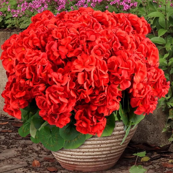 6 Bundles Artificial Flowers for Outdoors, Faux Geraniums Realistic Red Christmas Flowers, Faux Plants Outdoor