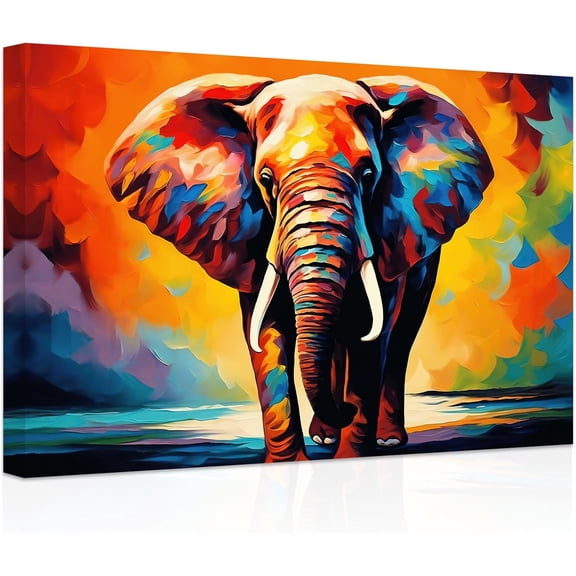 ZHONGYUTONG Abstract Forest Animal Canvas Wall Art Colorful Elephant Painting Prints Wildlife Posters Artwork Home Decor Framed (16.00" x 24.00")