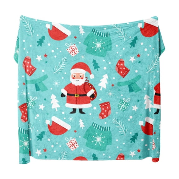 SLYNSHome Christmas Santa Throw Blanket, 70x100 cm Festive Print Plush Throw, Soft Warm Couch Cover for Sofa Bedroom Holiday Home Decor