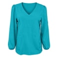 thumbnail image 4 of YUGYXL Women Long Sleeve Shirts Trendy Casual Dressy V Neck Loose Fit Summer Fall Tunic Clothes Blue Sweatshirt S, 4 of 7