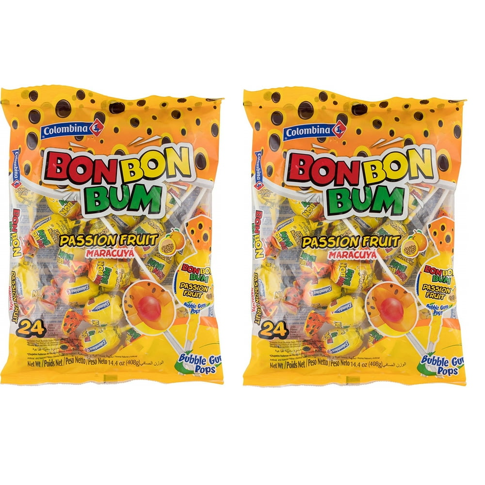 BON BON BUM Chupetas Sabor Maracuya Passion Fruit Flavor Lollipops 408 gr. Pack of 2 BON BON BUM Chupetas Sabor Maracuya Passion Fruit Flavor Lollipops 408 gr. Pack of 2