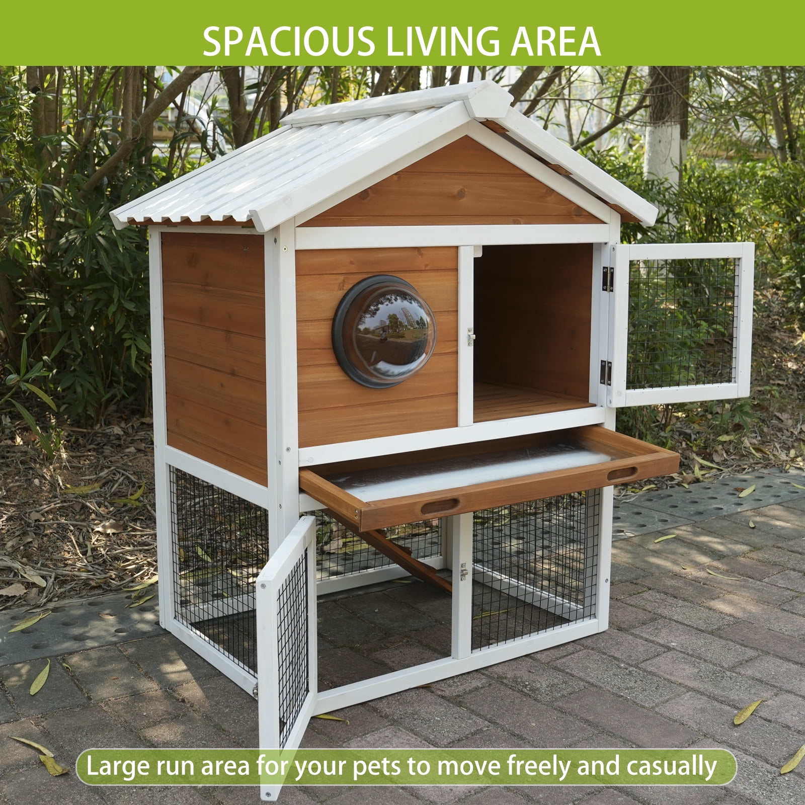 Rabbit Hutch, Outdoor Bunny Cage with Waterproof Roof, Removable Pull Out Tray, 2-tier Wooden Rabbit House for Small Animals, Rabbit Enclosure for Guinea Pigs, Hamster