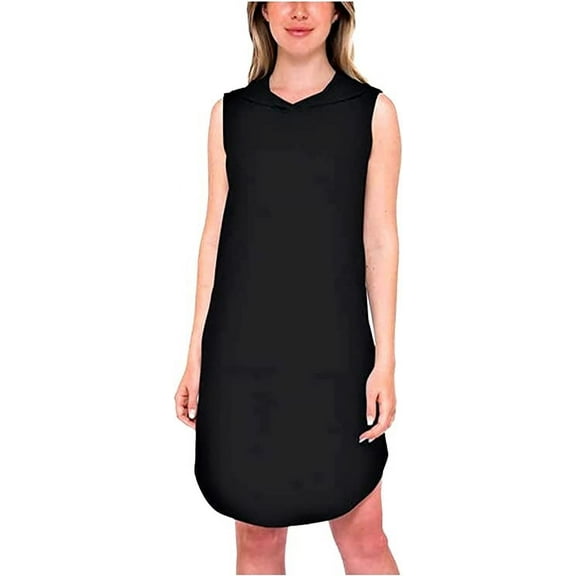 Bobeau Women's Soft French Terry Hooded Sleeveless Dress (Black,L)