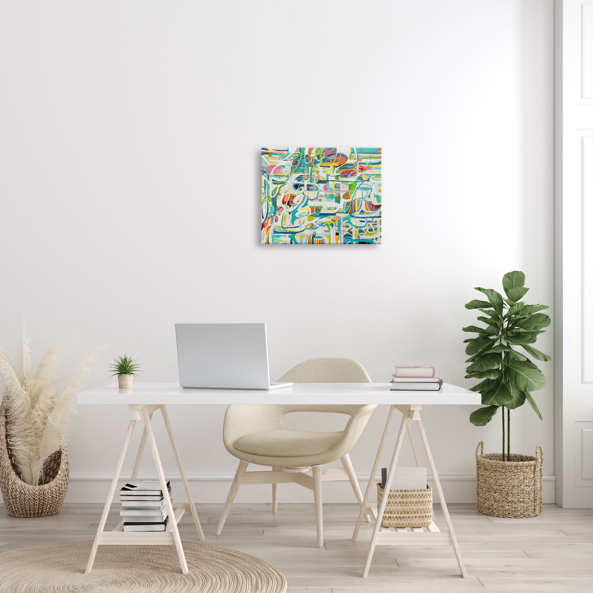 Stupell Industries Curved Line Chaos Lively Blue Green Abstract Movement, 16 x 20, Designed by Lisa Ridgers