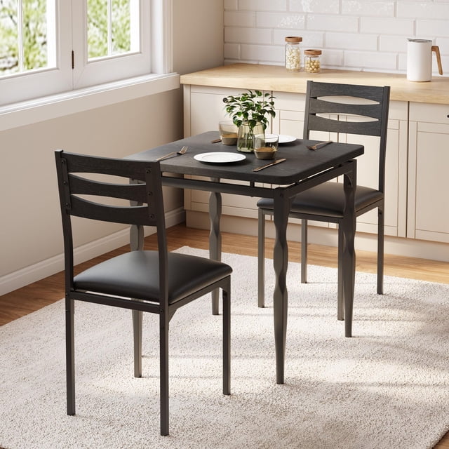 1002|compact 3-piece dining set - negra mesa con spiral legs & 2 sillas, ideal para para small spaces, kitchen, o apartment living
