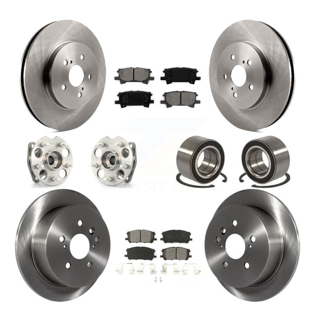 Transit Auto Roulement de Moyeu de Roue avant Arrière Assemblage Rotor de Frein à Disque et Kit de Plaquettes Semi-Métalliques (10 Pcs) pour Voiture Lexus RX350 RX330 Toyota Highlander RX400h - Côté Gauche Droit (Conducteur Passager) KBB-106622