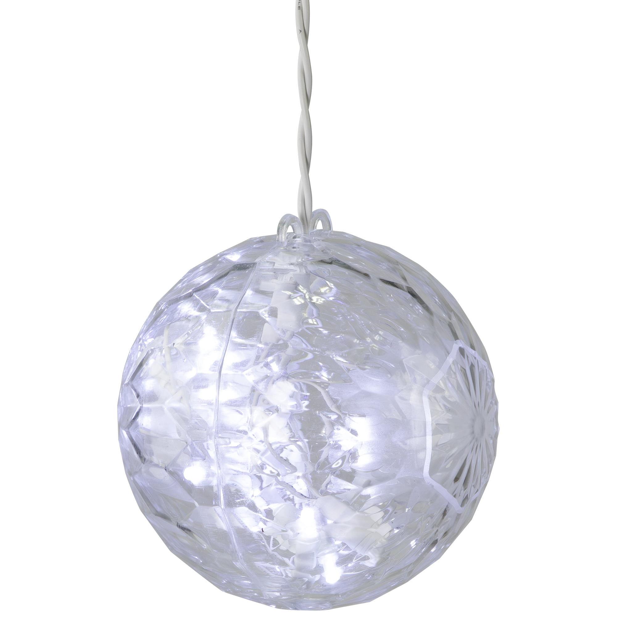 6" Clear LED Hanging Crystal Sphere Ball Outdoor Christmas Decoration