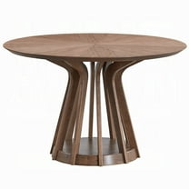 Koen Round Dining Table, Scandinavian Style, Walnut Brown Wood 47 Inch