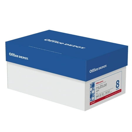Office Depot® Brand Multiuse Paper, Letter Paper Size, 94 Brightness, 20 Lb, White, 500 Sheets Per Ream, Case Of 8 Reams