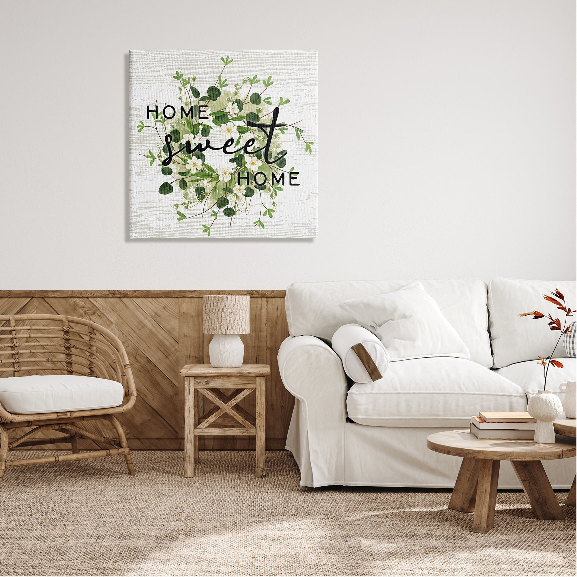 Stupell Industries Sweet Home Typography Floral Greenery Wreath Graphic Art Gallery Wrapped Canvas Print Wall Art, Design by Ziwei Li