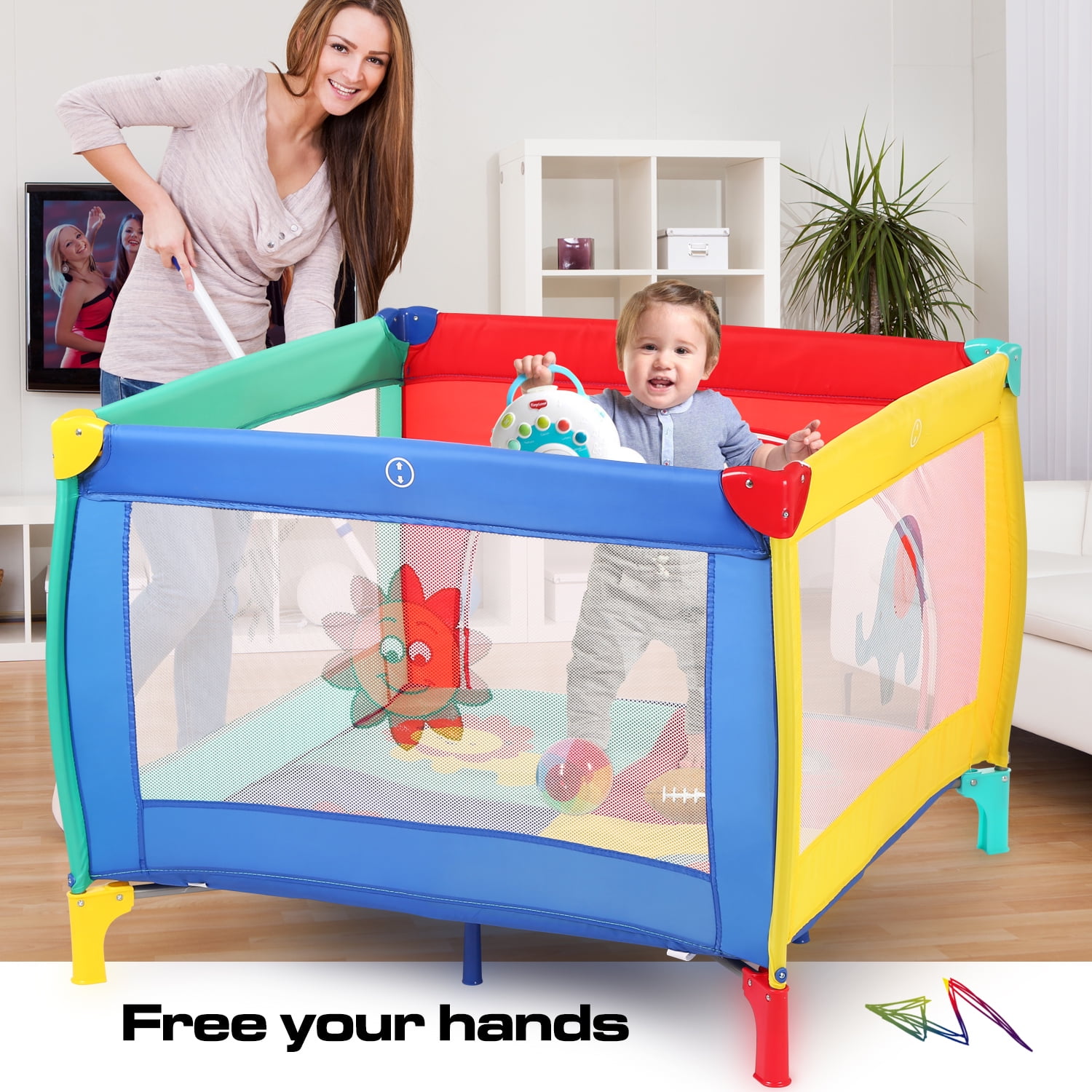 odoland portable playard playpen for infants and babies