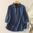 thumbnail image 2 of Yuanlook Women's Casual Shirts,3/4 Lenght Sleeve Collared Neck Button Down Blouse Business Work Tops Dressy Tees - Dark Blue - L, 2 of 8