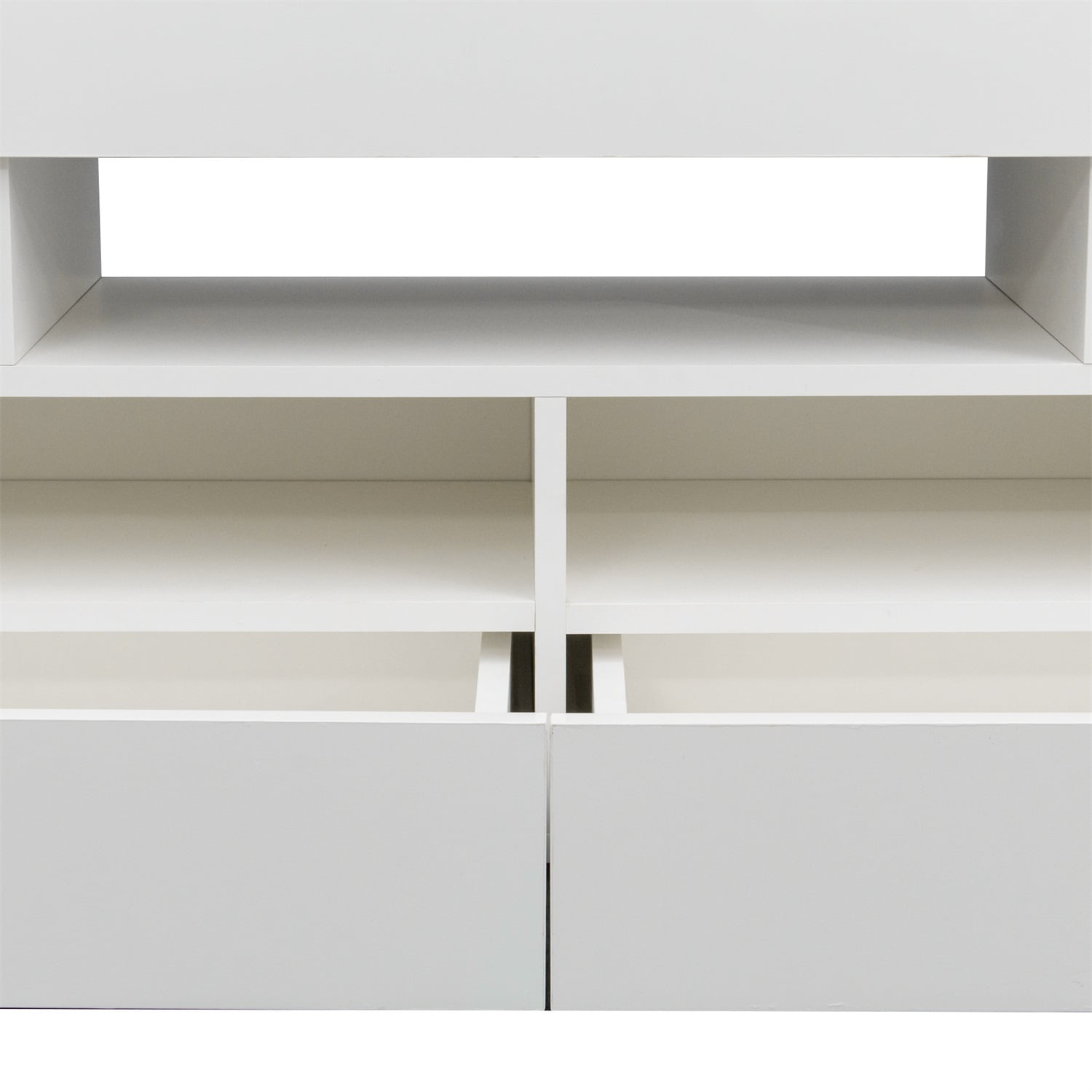 Kadyn LED Light TV Stand with Remote, Living Room Entertainment Center TV Stand with 2 Drawers & 2 Open Shelves, Particle Board TV Stand Cabinet with 20-color RGB LED lights, White Kadyn LED Light TV Stand with Remote, Living Room Entertainment Center TV Stand with 2 Drawers & 2 Open Shelves, Particle Board TV Stand Cabinet with 20-color RGB LED lights, White