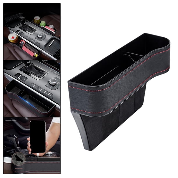 Relleno de espacio de asiento universal, soporte de enchufe Accesorios interiores de cuero Organizador de asiento para tarjetas Negro Soledad Organizador de huecos de asiento
