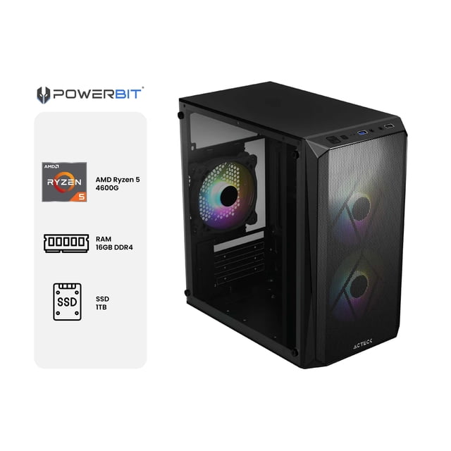 PC de Escritorio Powerbit Nano Byte Procesador AMD Ryzen 5 4600G 16GB SSD 1TB Windows 11 Home