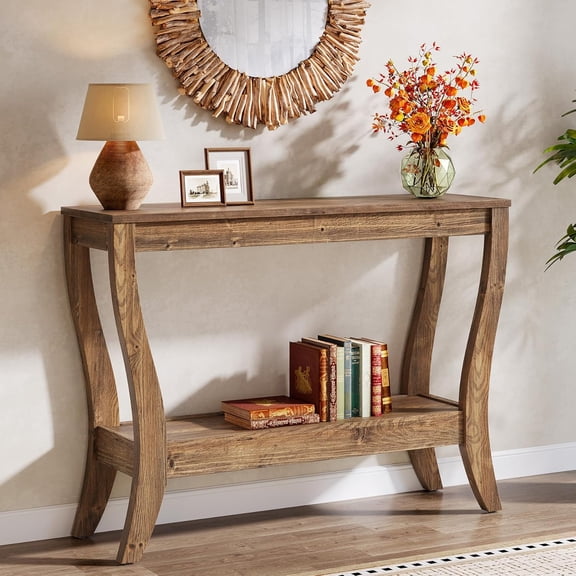 Finmind Solid Wood Console Table with Storage, 41.3-Inch Farmhouse Entryway Table with Shelf