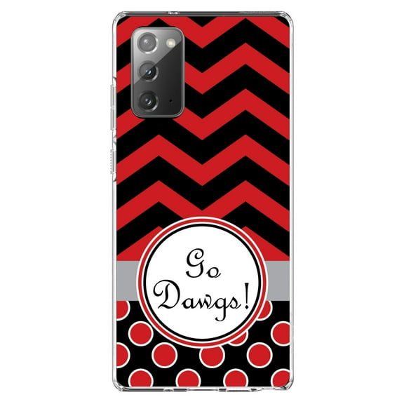 DistinctInk Clear Shockproof Hybrid Case for Samsung Galaxy Note 20 (6.7" Screen) - TPU Bumper, Acrylic Back, Tempered Glass Screen Protector - Red Black Go Dawgs