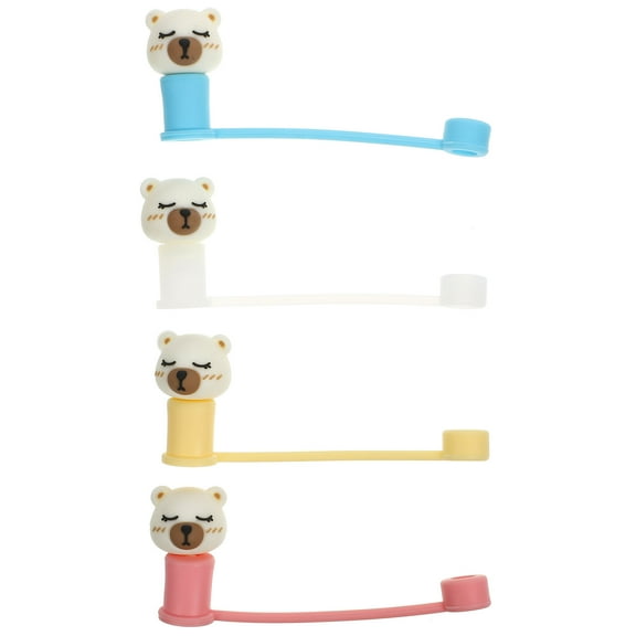 4pcs Assorted Color Silicone Straw Plugs with Cute Bear Shape for Phone Accessories Decorate