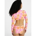thumbnail image 3 of No Boundaries Hilo Hibiscus Cutout One-Piece Swimsuit with Long Sleeves, Women's XXS-XXL, 3 of 5