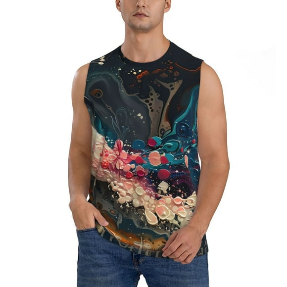 Balery Abstract Peacock Painting Camisetas sin mangas para hombre, absorbe la humedad y protege contra el mal olor.-Large