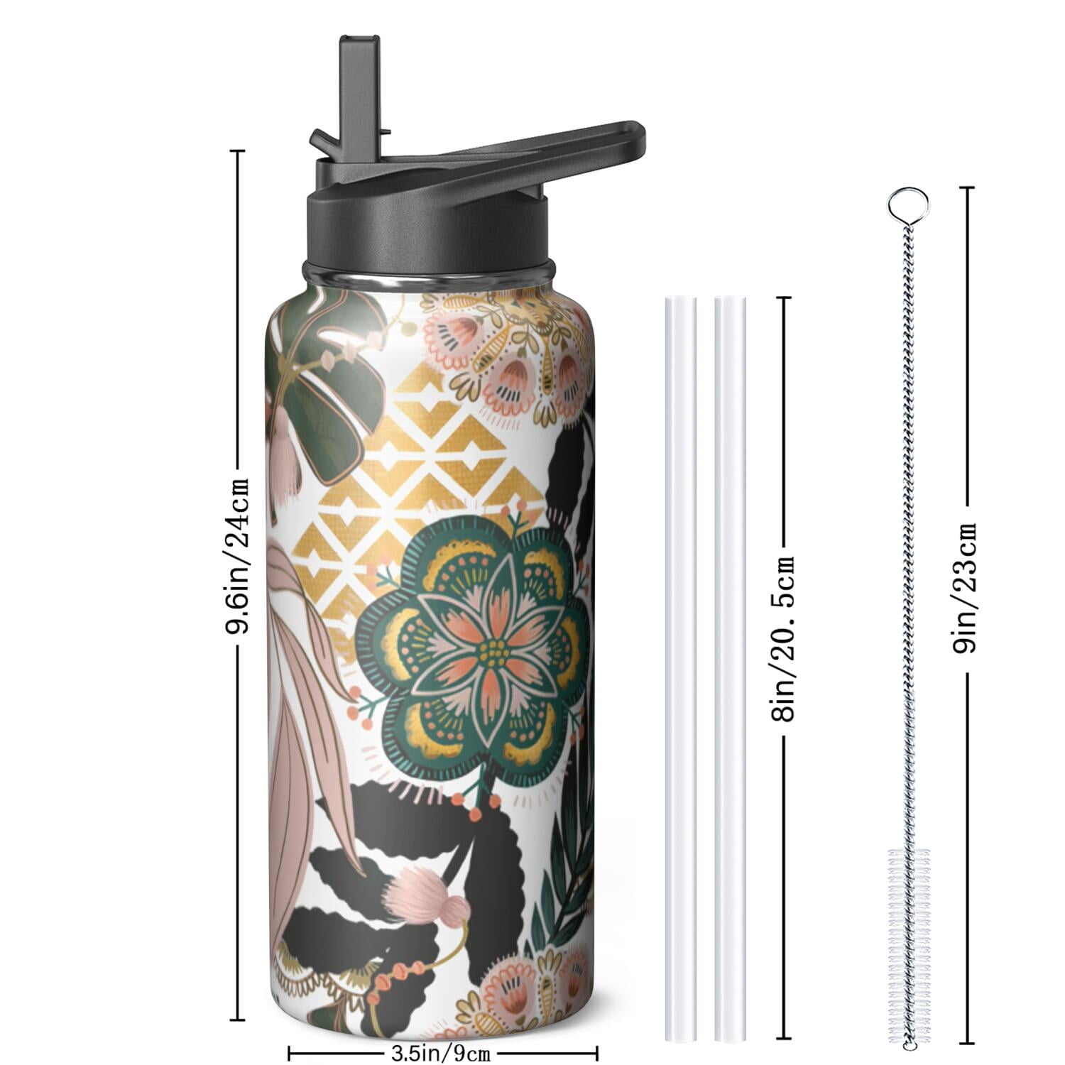 Triple Insulated 32oz Plants Themed Water Bottle with Straw, Stainless Steel Build, Leak Resistant Lids for Sports, Gym, Travel Unisex Use