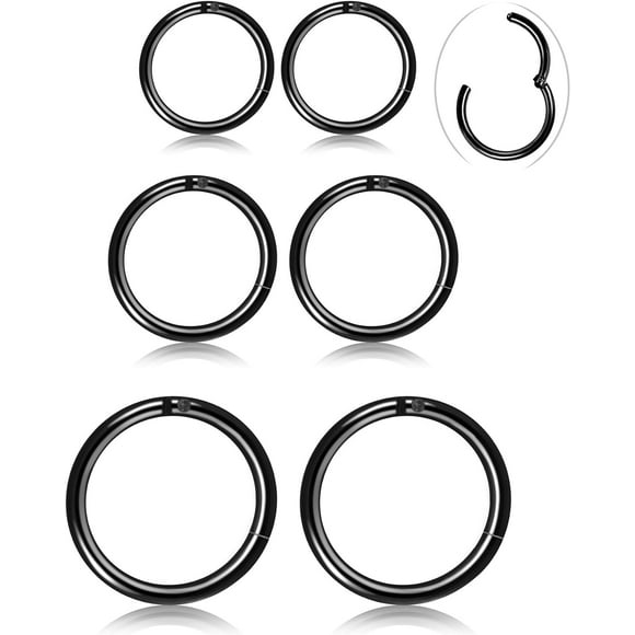 3-6Pairs Stainless Steel 16G Sleeper Earrings Septum Clicker Nose Lip Ring Body Piercing