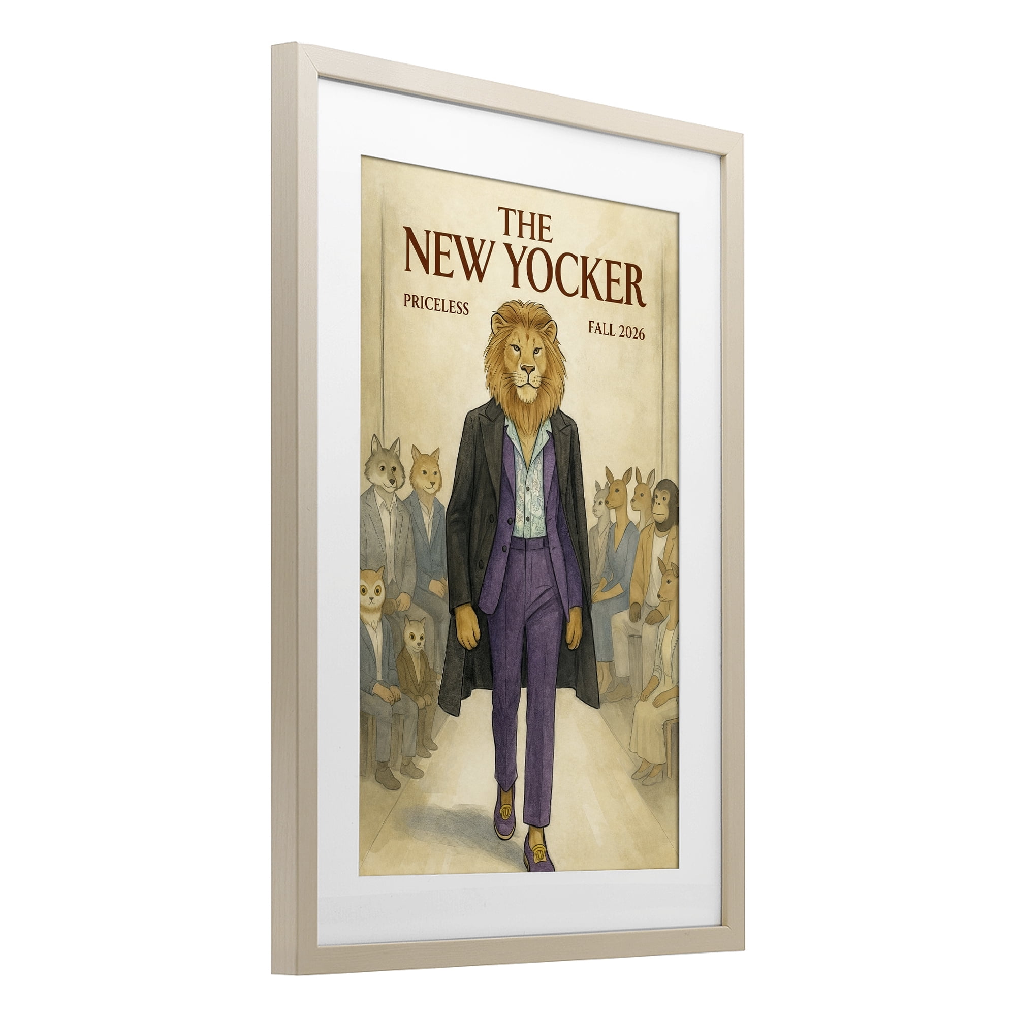 Stupell Industries New Yocker Lion Model Birch Framed Print Under Glass, design by Grotto Studios