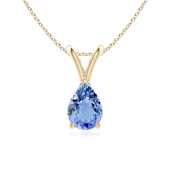 Angara Natural 0.65 Ct. Tanzanite Solitaire Pendant Necklace in 14K Yellow Gold for Women with 18 Inch Cable Chain