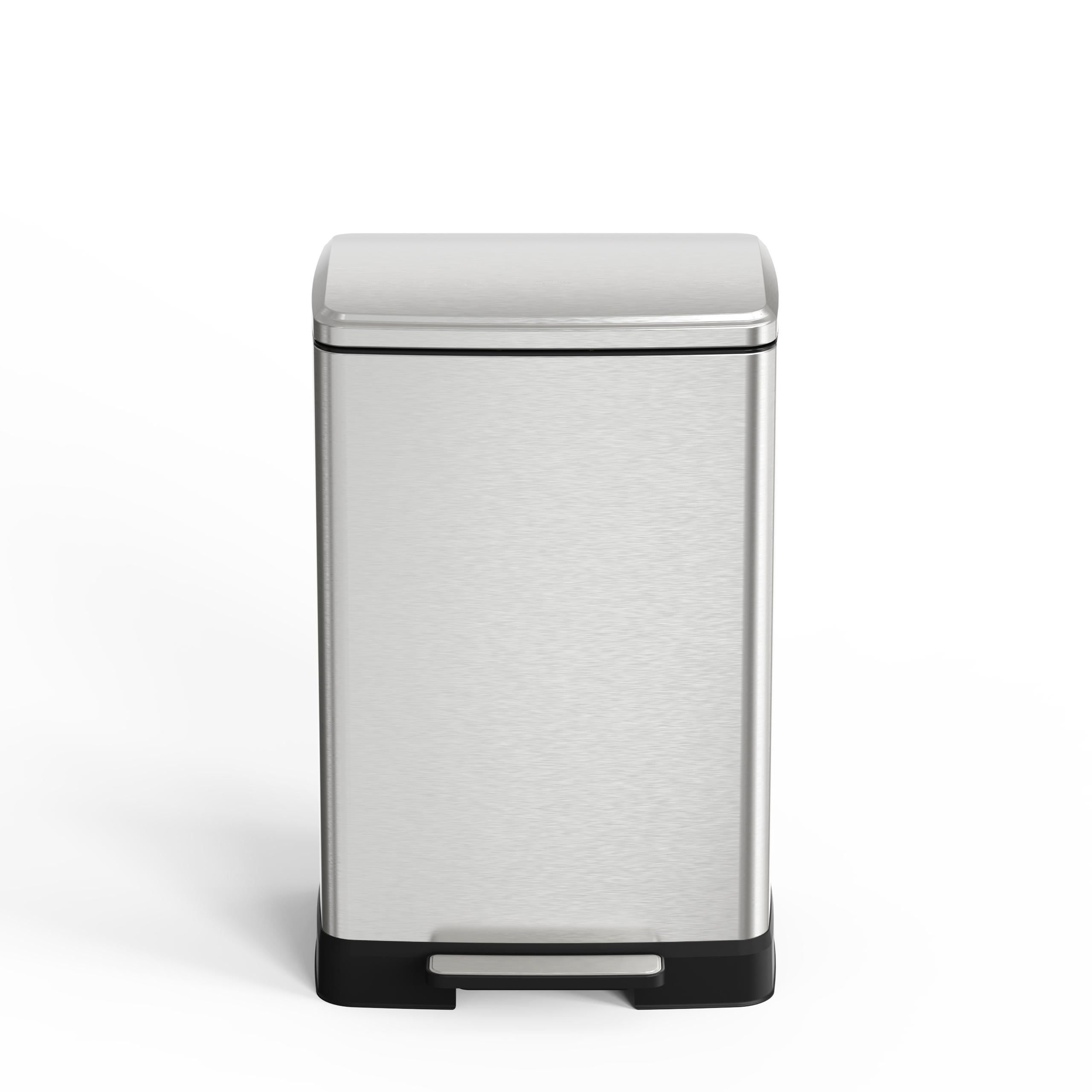 17 Gallons Pedal Trash Can with Soft Close Lid, Removable Inner Bucket & Detachable Wheels, Odor Control Slot for Kitchen Home, Brushed Nickel