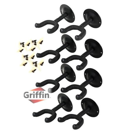 Electric Guitar Wall Hanger Guitar Wall Mount Hangers (Pack of 8) by Griffin | Hanging Hooks Mount, Neck Holders Set for Acoustic or Electric Guitar, Bass, Violin, Mandolin, Banjo | All Steel Music Instrument Display Stand ()