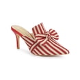 thumbnail image 1 of BLISSFUL STEP Mules à Talon Aiguille pour Femmes Bout Pointu Rayure Nœud à Enfiler Chaussures Habillées Rouge 8, 1 of 7