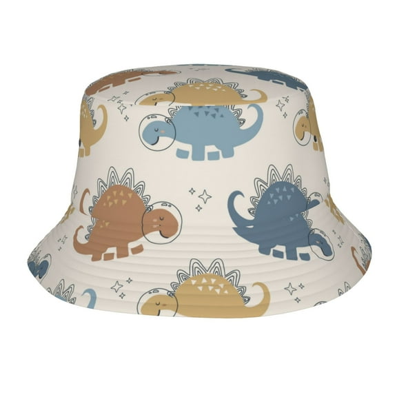 TEQUAN Foldable Polyester Adult Bucket Hat Cute Cartoon Dinosaur Prints Sun Beach Fishing Outdoor Cap Unisex