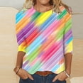 thumbnail image 2 of 3/4 Length Sleeve Graphic Tees Casual Round Neck Fitted Womens Tops Gradient(Multicolor,3XL), 2 of 5