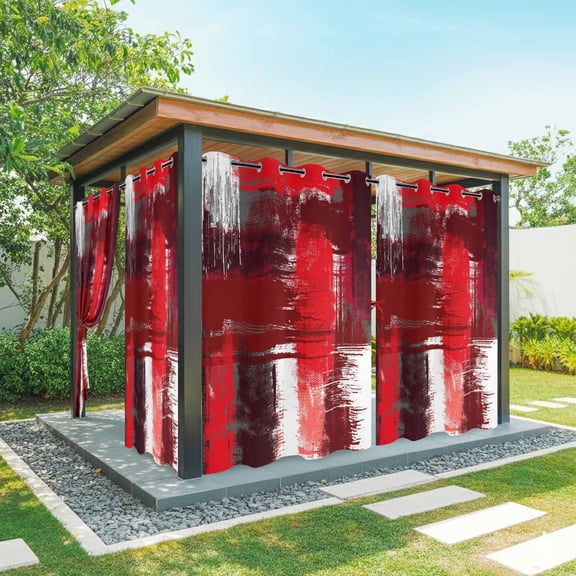 Outdoor Curtains for Patio Waterproof, Red Abstract Windproof Pravicy Outside Porch Blackout Curtain, Modern Mottled Art Oil Painting Sun Blocking Grommets Curtains for Cabana Gazebo 2 Panels 54"x84"