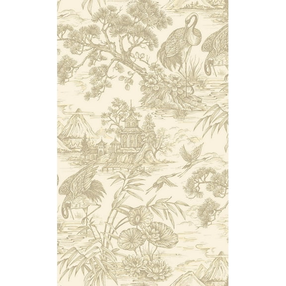 Cream Majestic Crane Tropical Wallpaper