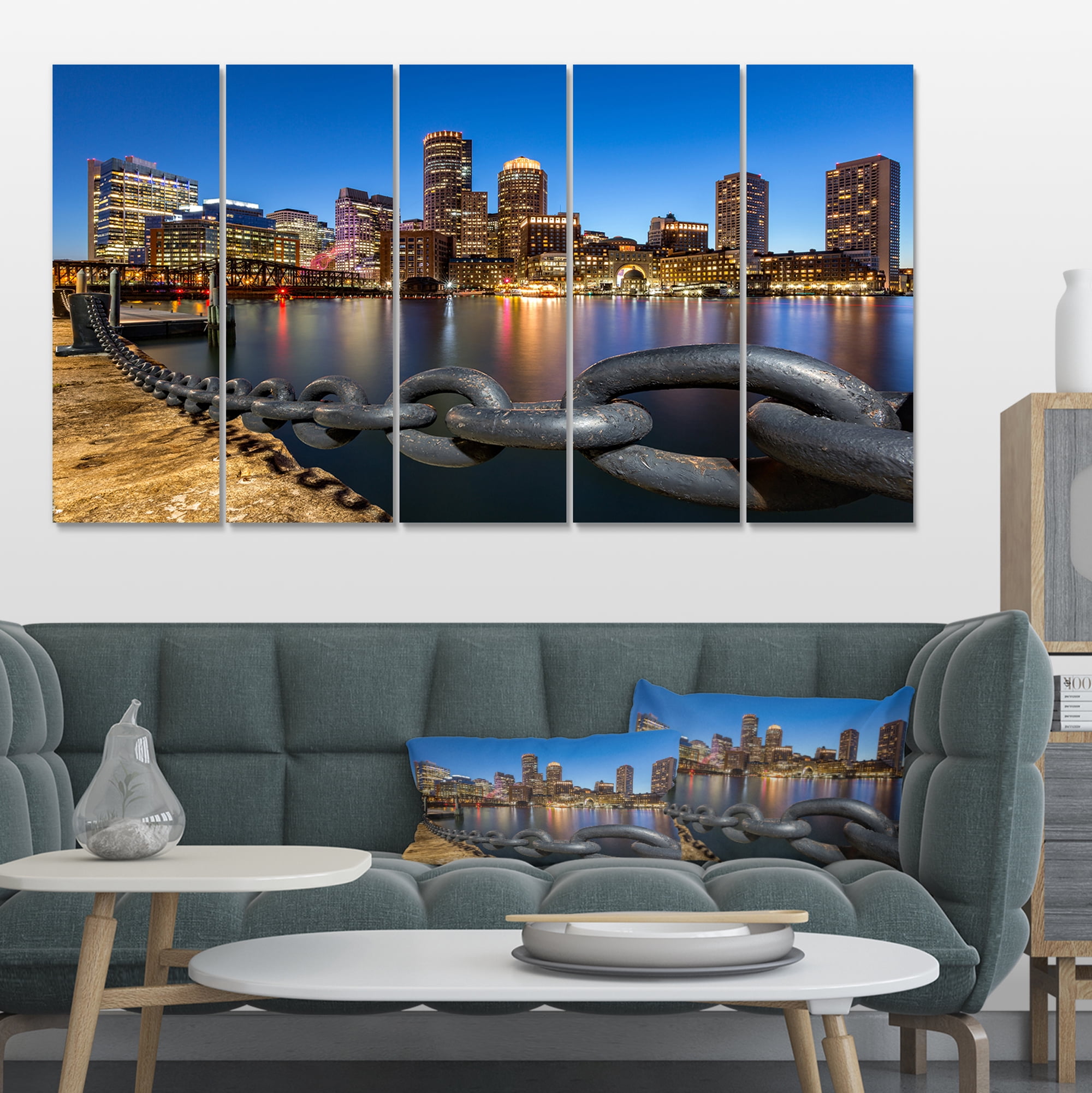 Designart 'Boston Skyline at Dusk ' Cityscape Photo Canvas Print