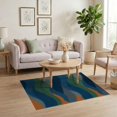 thumbnail image 3 of ODIKA 4'x6' Washable Area Rug Non-Slip, Chair-Friendly, Flatwoven Landscape Distressed Tone Fields Round Boho Layered Wave Abstract Refined for Home Office, Under Desk, 3 of 7