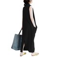 thumbnail image 3 of Vestido largo ocasional de las mujeres de gran tamaño con cuello en V sin mangas bolsillos cruzados Abanopi Negro/4XL, 3 of 7