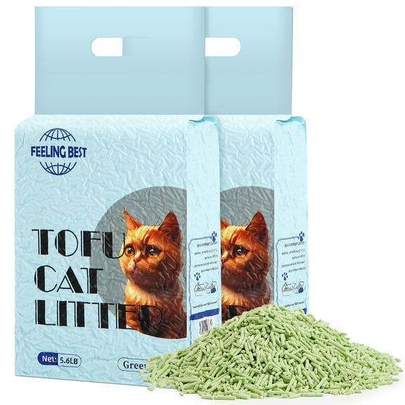 Tofu Cat Litter 11.2 LB GR (5.6 lb×2bag) Clumping, 100% Natural Raw Materials, Clumping,Flush able,Ultra Absorbent and Fast Drying,Solubility in Water,Really Dust-Free,Less Scattering