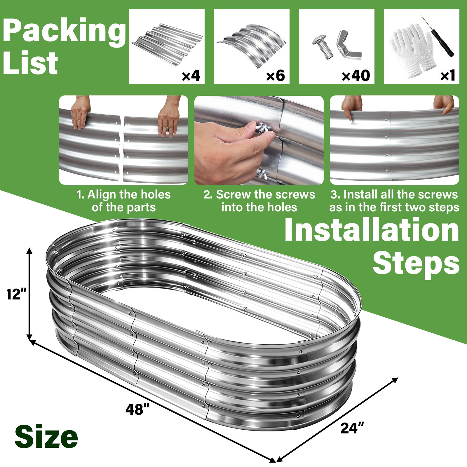 HGD 2-Piece Galvanized Metal Raised Garden Beds, Silver photo 5